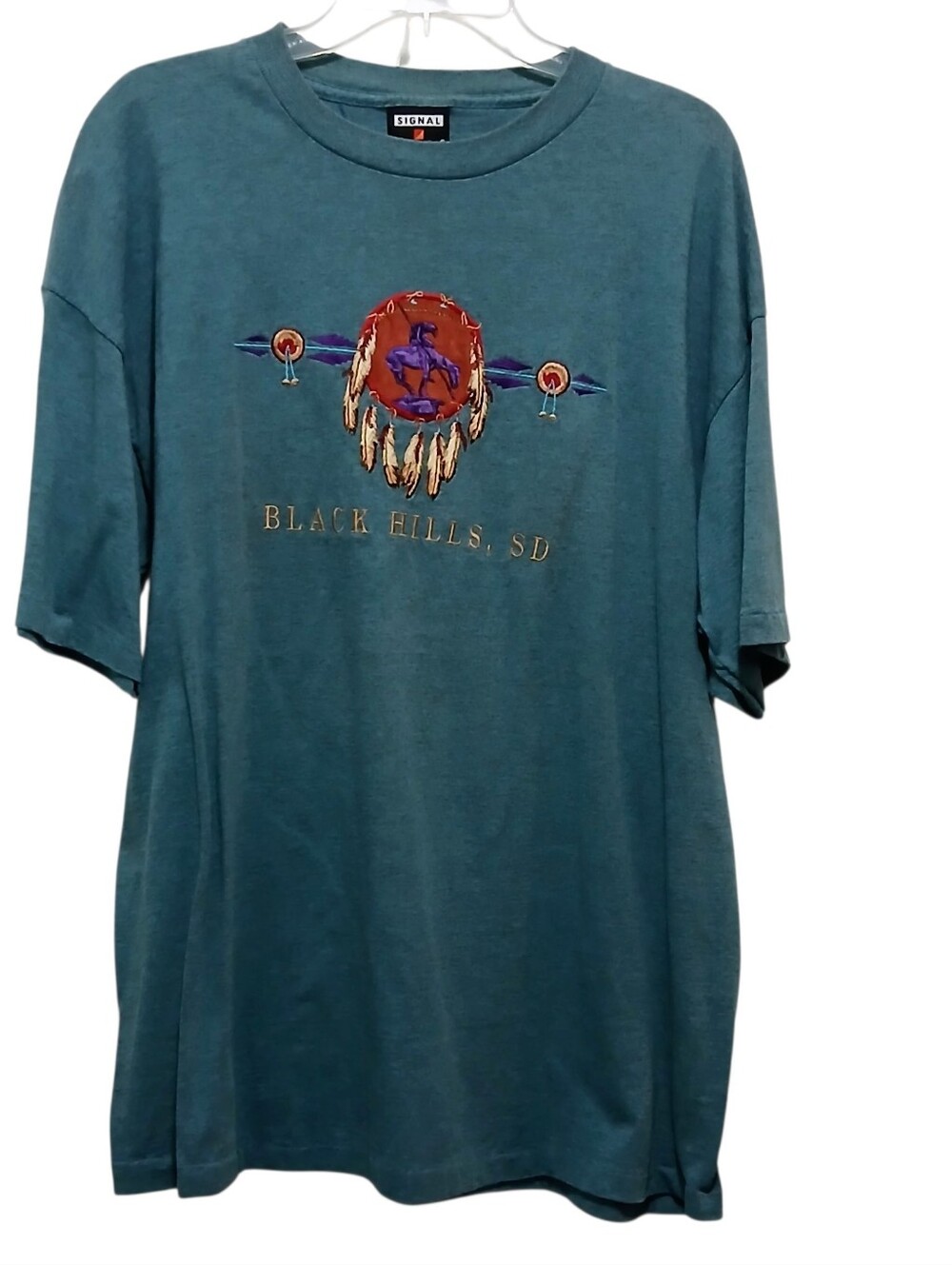 Misty Green X-L SIGNAL SPORTS BLACK HILLS, SOUTH DAKOTA VTG TOURIST T-SHIRT